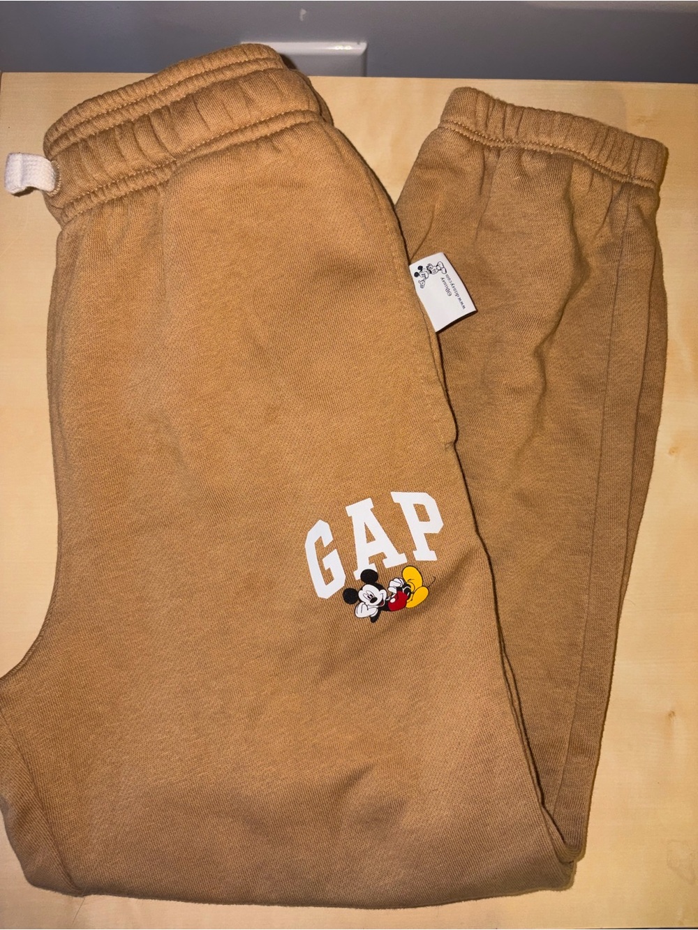 GAP Kids Tan Sweatpants with Mickey Mouse Graphic